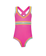 PQ Swim Girls' Sadie Emboridered One-Piece Swimsuit in Bright Pink