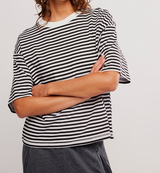 FP Movement Women's Tackle Stripe Tee in Court Stripe Black front