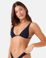 Roxy Women's Haliewa Triangle Bikini Top in Anthracite front view