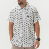 The Burlebo Men's Performance Button Up Shirt in Flying Mallards