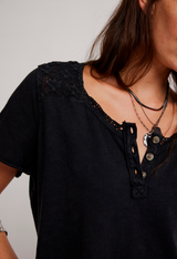 Free People Women's Heirloom Henley Top in Black