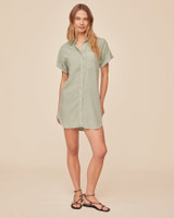 Bella Dahl Women's Roll Sleeve Pocket Shirt Dress in Oasis Green detail view