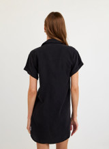 Bella Dahl Women's Roll Sleeve Pocket Shirt Dress in Vintage Black side view