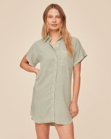 Bella Dahl Women's Roll Sleeve Pocket Shirt Dress in Oasis Green styling view