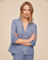 Bella Dahl Women's Indigo Shirt Tail Button Down front view
