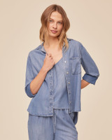 Bella Dahl Women's Indigo Shirt Tail Button Down flat lay