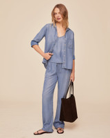Bella Dahl Women's Indigo Shirt Tail Button Down side view