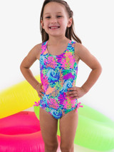 Ruffle Butts Girls' Ocean Coral One-Piece Swimsuit detail view