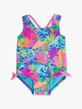 Ruffle Butts Girls' Ocean Coral One-Piece Swimsuit full length