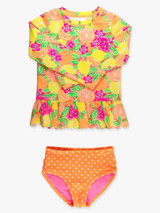 Ruffle Butts Girls' Squeeze The Day Long Sleeve Rash Guard Set back view