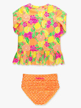 Ruffle Butts Girls' Squeeze The Day Long Sleeve Rash Guard Set detail view