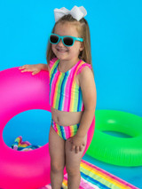 Ruffle Butts Girls' Rainbow Stripe Tankini front view