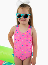 Ruffle Butts Girls' Colorful Heart One-Piece Swimsuit front view