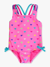 Ruffle Butts Girls' Colorful Heart One-Piece Swimsuit detail view