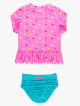 Ruffle Butts Girls' Colorful Hearts Rash Guard Set side view