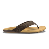 Olukai Men's Tuahine Palm Sandals in Dark Java and Golden Sand, front view