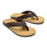Olukai Men's Tuahine Palm Sandals in Dark Java and Golden Sand, bottom view