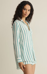 Z Supply Women's PJ Saturday Striped Shirt Rainforest front view