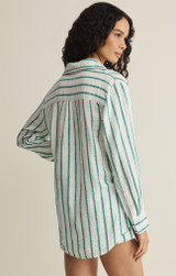 Z Supply Women's PJ Saturday Striped Shirt Rainforest back view