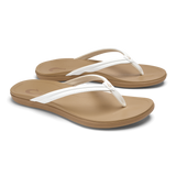 Olukai Women's Hoʻopio Sandals Bright White and Warm Sand side view