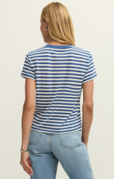 Z Supply Women's Tourist Airy Striped Tee in Calypso Blue back view