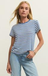 Z Supply Women's Tourist Airy Striped Tee in Calypso Blue