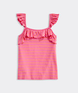 Vineyard Vines Girls' Stripped Ruffle Tank Top front view