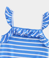 Vineyard Vines Girls' Stripped Ruffle Tank Top in Breaker Blue detail