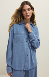 Z Supply Women's Reese Jersey Denim Button Up Top