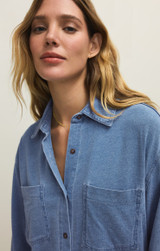Z Supply Women's Reese Jersey Denim Button Up Top