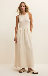 Z Supply Women's Charlotte Rib Midi Dress in Crystal front view