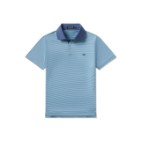 Southern Marsh Boys' Bermuda Hampton Stripe Performance Polo Dark Bluebonnet & Blue back view