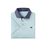 Southern Marsh Boys' Bermuda Hampton Stripe Performance Polo White & Antigua Blue detail view