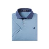 Southern Marsh Boys' Bermuda Hampton Stripe Performance Polo Dark Bluebonnet & Blue front view
