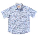 Western Aloha Men's Paniolo Short Sleeve Western Shirt White and Blue full body view