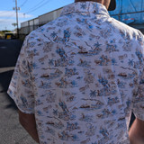 Western Aloha Men's Paniolo Short Sleeve Western Shirt White and Blue side view