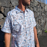 Western Aloha Men's Paniolo Short Sleeve Western Shirt White and Blue back view