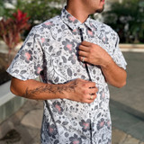 Western Aloha Men's Folk Hibiscus Short Sleeve Western Shirt in White side view