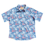 Western Aloha Tahitian Pareu Short Sleeve Western Shirt in Red, White, and Blue flat lay