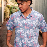 Western Aloha Tahitian Pareu Short Sleeve Western Shirt in Red, White, and Blue front view