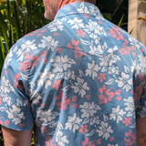 Western Aloha Tahitian Pareu Short Sleeve Western Shirt in Red, White, and Blue close-up