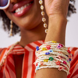 Ink & Alloy Sage Multi-Color Flower Beaded 10 Strand Stretch Bracelets