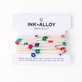 Ink & Alloy Sage Multi-Color Flower Beaded 10 Strand Stretch Bracelets layered view