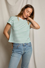 perfectwhitetee Women's Everett Boxy Stripped Tee Grass detail