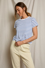 perfectwhitetee Women's Everett Boxy Stripped Tee Cobalt detail