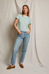 perfectwhitetee Women's Everett Boxy Stripped Tee Grass front view