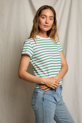 perfectwhitetee Women's Everett Boxy Stripped Tee Grass side view