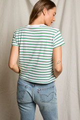 perfectwhitetee Women's Everett Boxy Stripped Tee Grass back view