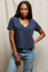 perfectwhitetee Women's Beckett Crispy V-Neck white detail view