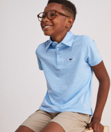 Vineyard Vines Boys' Performance St. Jean Stripe Sankaty Polo in Ocean Breeze detail